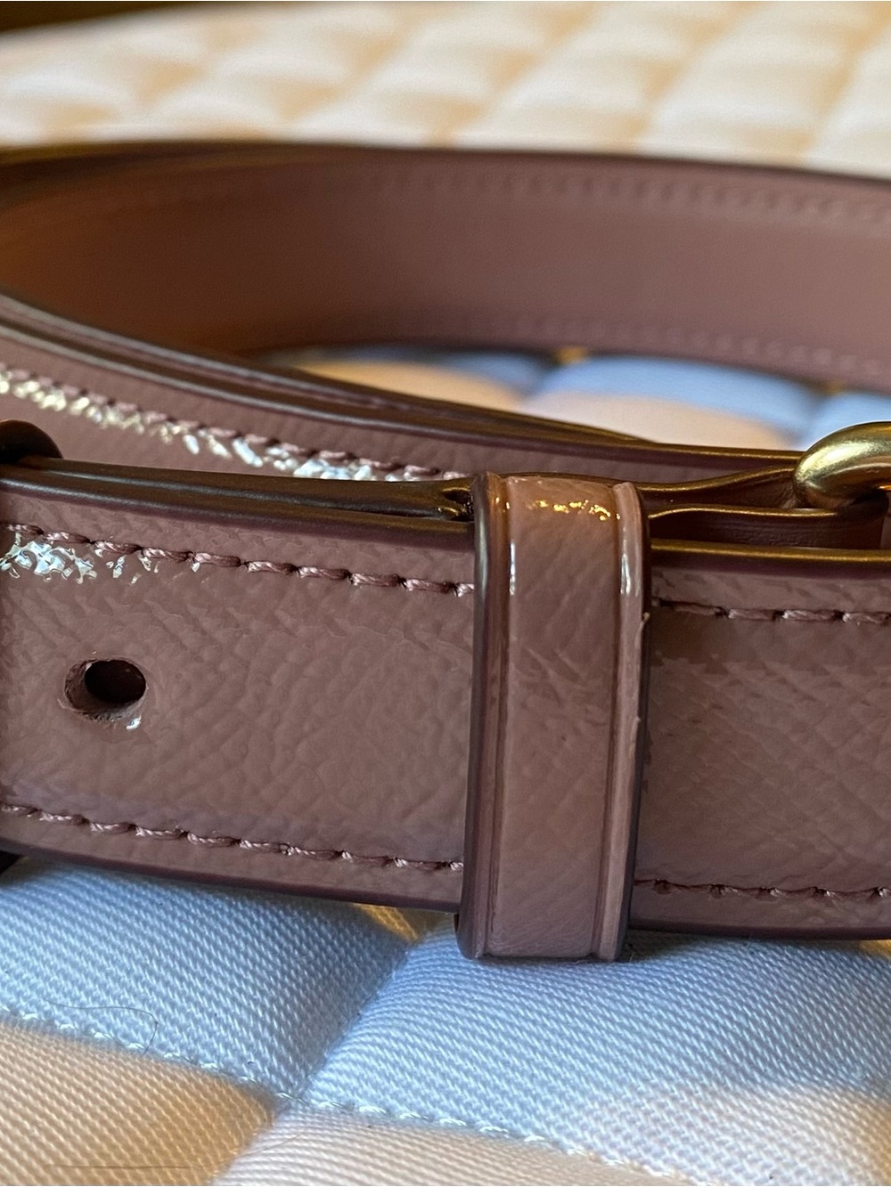 COACH Crossgrain Patent Leather Crossbody Strap in Dust Rose Pink
